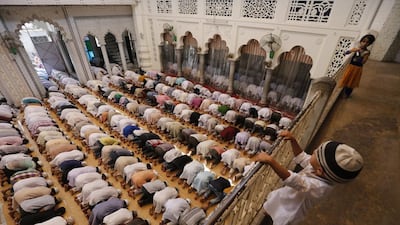 Indian Muslims offer prayers on the first Friday of Ramadan at a mosque in Allahabad, India. Rajesh Kumar Singh / AP Photo