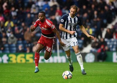 West Bromwich Albion's Craig Dawson, right, in action with Watford's Andre Carrillo. Rebecca Naden / Reuters