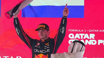 Max Verstappen celebrates after winning the 2025 Qatar Grand Prix. AP