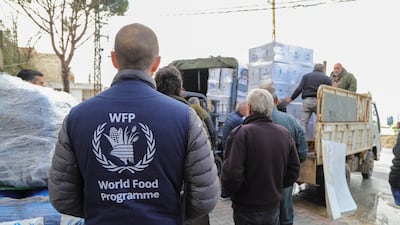Aid distributed by the World Food Programme arrives in Qlayaa, Lebanon, on March 27. Reuters