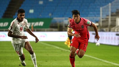 Hwang Hee-chan playing for South Korea in the 2022 World Cup qualifier against Lebanon in September. Getty Images
