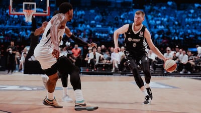 Dubai Basketball, in black, edged out seven-time ABA League champions Partizan in Game 2. Photo: Dubai Basketball