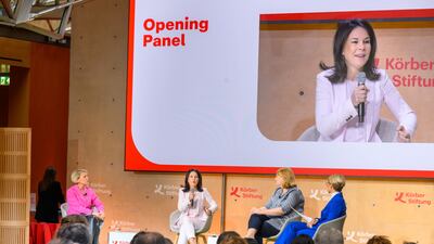 German Foreign Minister Annalena Baerbock speaking at a panel in Berlin. Photo: Korber-Stiftung