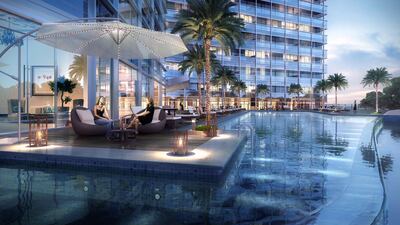 The swimming pool and outdoor area. Courtesy Omniyat