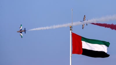 The Al Fursan aerobatics display over Yas Marina Circuit. Victor Besa / The National