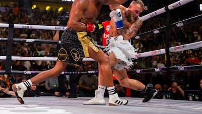 Jake Paul against Anderson Silva during a boxing match at Desert Diamond Arena. Reuters