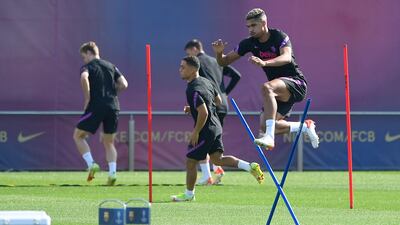 Barcelona defender Ronald Araujo at training. AFP