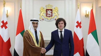 Saeed Al Hajeri, Minister of State, meets Irakli Kobakhidze, Prime Minister of Georgia, during a working visit to Tbilisi. Photo: Wam