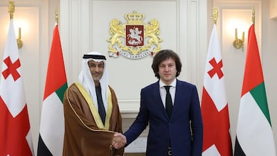 Saeed Al Hajeri, Minister of State, meets Irakli Kobakhidze, Prime Minister of Georgia, during a working visit to Tbilisi. Photo: Wam