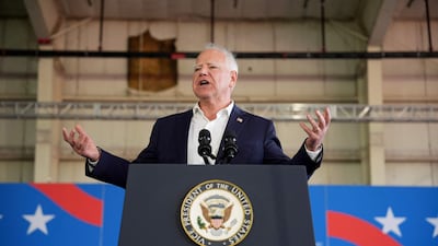 Democratic vice presidential candidate Tim Walz speaks at a campaign event in Detroit, Michigan. Getty Images / AFP