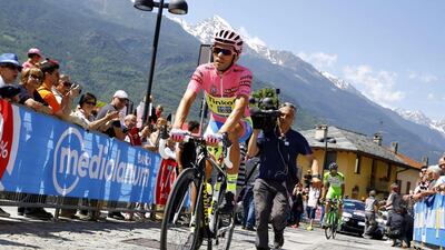 Having survived challenges on the 199-kilometre penultimate stage, the Giro d’Italia appears to be Alberto Contador’s to lose. Luk Benies / AFP