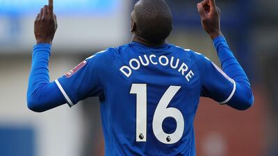 Everton's Abdoulaye Doucoure celebrates his goal in extra-time. PA