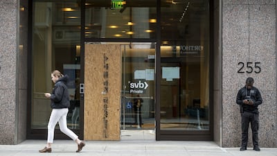 A Silicon Valley Bank branch in San Francisco, California. Regulators closed the lender on Friday after depositors rushed to withdraw their funds all at once. Bloomberg