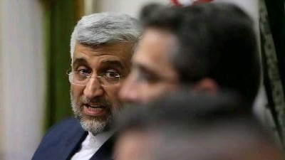 Iran's top nuclear negotiator Saeed Jalili meets with Russia's Foreign Minister Sergey Lavrov in Tehran.