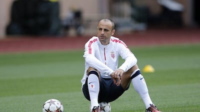 Dimitar Berbatov shown at AS Monaco's training session on Monday before their match against Bayer Leverkusen in the Uefa Champions League on Tuesday. Eric Gaillard / Reuters / September 15, 2014