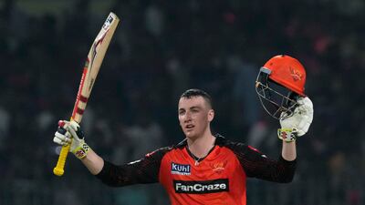 Sunrisers Hyderabad's Harry Brook celebrates his century against Kolkata Knight Riders on Friday, April 14, 2023. AP