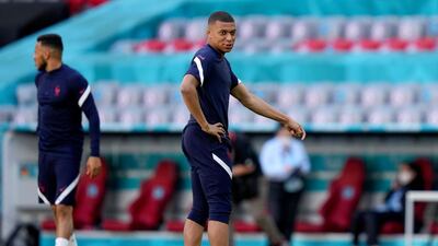 Kylian Mbappe during a team training session at Allianz Arena. AP