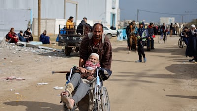 Palestinian patients arrive in Rafah after being evacuated from Nasser Hospital in Khan Younis because of the Israeli ground operation. Reuters