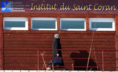 A pupil walks outside the "Institute of the Saint Koran" building on February 11, 2015 at the IESH in Burgundy. AFP