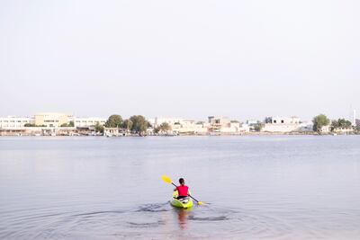 A kayaker in Al Maaridh harbour. Reem Mohammed / The National