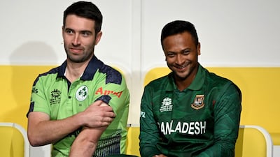 Ireland captain Andrew Balbirnie and Bangladesh's Shakib Al Hasan in Melbourne. AFP