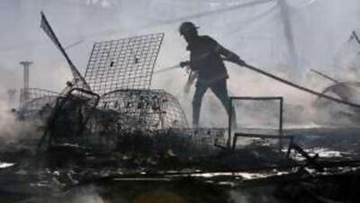 The scene of a fire which broke out at the Al Sha'ab Village Fairgrounds, close to Sharjah Sports Club, in Sharjah on Sep 4 2008.