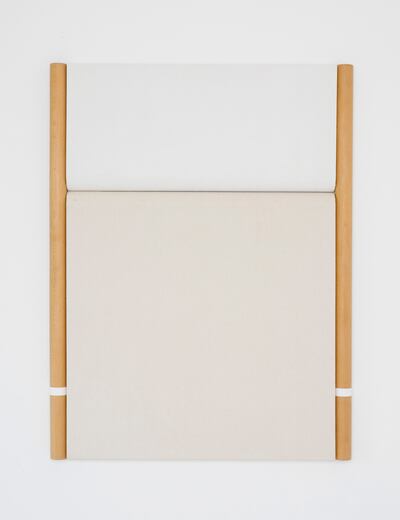 Fahd Burki, 'Minutes before I fall asleep' (2019). Wood, canvas, acrylic paint, 100.2 x 77 x 4.2 cm. Photo: Grey Noise, Dubai