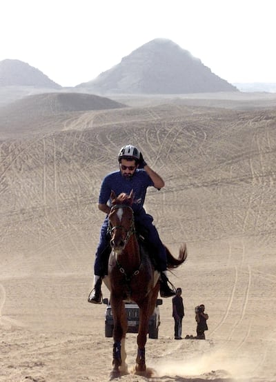 Sheikh Mohammed bin Rashid in Egypt's Saqqara desert during a 100-kilometre horse marathon in 2001. AFP