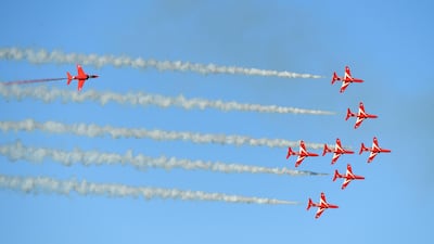The Red Arrows fly over Carbis Bay and St Ives during the G7 summit. Getty