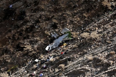A view on the wreckage of Turkish Private jet is seen on a slope of a mountain around the city of Shahr-e Kord, Iran. EPA