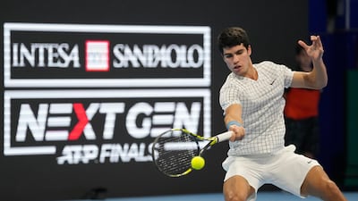 Spain's Carlos Alcaraz during the ATP Next Gen tournament in Milan in 2021. Saudi Arabia will host the tournament from now. AP
