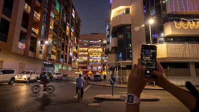Diwali decorations light up apartments in Bur Dubai near Burjuman Centre. Antonie Robertson / The National