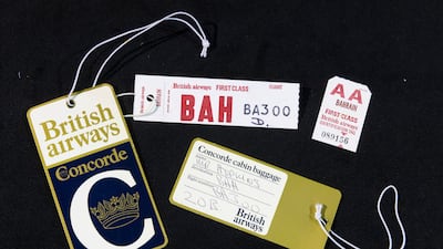 Luggage tags issued for the first British Airways Concorde flight. PA