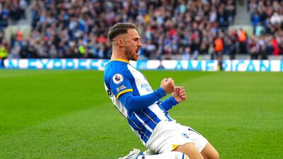 Brighton's Alexis Mac Allister celebrates scoring. PA