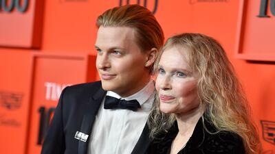 Mia Farrow and her son, journalist Ronan Farrow, arrive on the red carpet for the Time 100 Gala at the Lincoln Center in New York on April 23, 2019. AFP