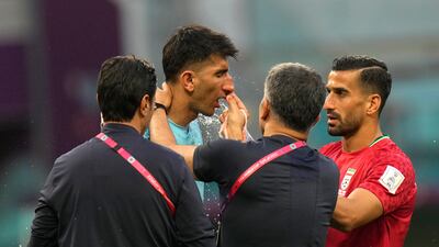 Despite displaying clear signs of serious head injury, Beiranvard attempted to play on, before falling to the ground and being substituted. Photo: AP