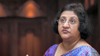 Arundhati Bhattacharya, former chairwoman at State Bank of India,s speaks on the sidelines at the Global Financial Market Forum in Abu Dhabi. Chris Whiteoak / The National