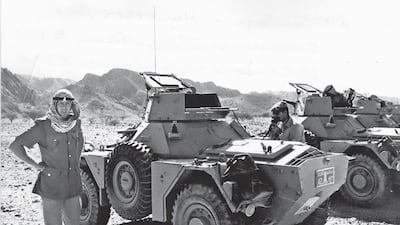 Lieutenant colonel David Neild on a training exercise in Ras Al Khaimah in 1970, with Ferret armoured cars. With him is signals officer Captain Abdullah, who was on loan from Saudi Arabia. Photo: Medina Publishing