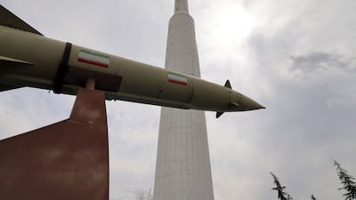 Mockups of domestically-made Iranian missiles in Tehran. AFP