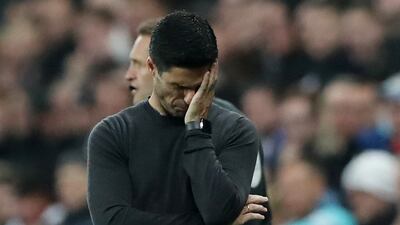 Arsenal manager Mikel Arteta cuts a dejected figure during the defeat to Newcastle. Reuters