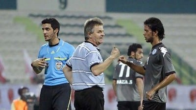 Dubai, United Arab Emirates, Sept. 9 2012, Emirates vs Al Dhafra- Al Dhafra's Head Coach works the touch line during Al Dhafra v Emirates Match . Mike Young / The National??
