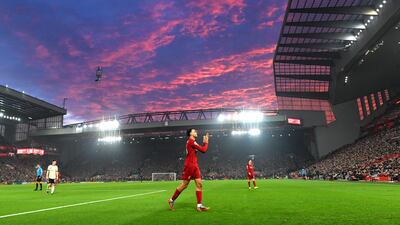 Liverpool's Trent Alexander-Arnold acknowledges the home fans during the Premier League match against Manchester United at Anfield on Sunday, January 19. Getty