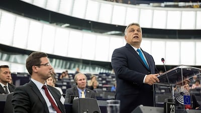 Hungary's Prime Minister Viktor Orban delivers his speech at the European Parliament in Strasbourg. AP