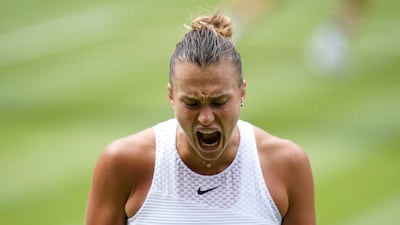 Aryna Sabalenka shows her fruistration.