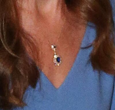 The Duchess of Cambridge was seen sporting a new sapphire necklace. AFP
