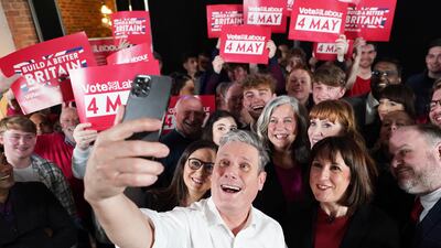 On Thursday, Labour leader Keir Starmer took a selfie at the launch of the Labour Party's campaign for the May local elections in Swindon. PA