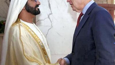 Dubai Ruler and UAE Prime Minister Sheikh Mohammed bin Rashid greets Joe Biden, then US vice-president, in a post shared by Sheikh Mohammed on Twitter on November 8, 2020, to congratulate Biden on his victory in the US election.