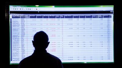 An investor is silhouetted as he monitor prices on the Iraq Stock Exchange in Baghdad. Reuters