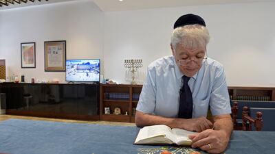 Ebrahim Nonoo, the head of the Jewish Community in Bahrain, prays at the recently renovated House of Ten Commandments synagogue in Manama. AFP
