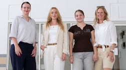German residents in the UAE, from left, Dorina Hacker, Kerstin Schwappach, Lara Guzmann and Katja Guzmann. Ruel Pableo for The National